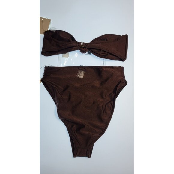 SAME LOS ANGELES BIKINY WOMENS Knotted Top And High Weist Bootom M 90's Brown - Picture 5 of 9